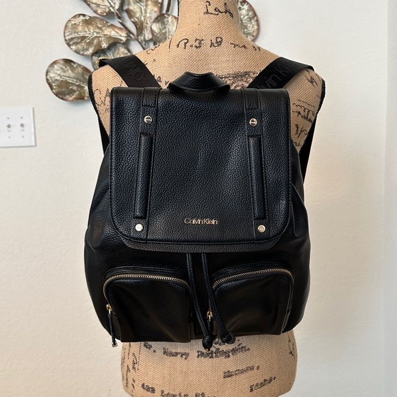 Calvin Klein Handbags - Calvin Klein Hudson Backpack Black Gold • Pebbled Faux Leather • NWT MSRP $178